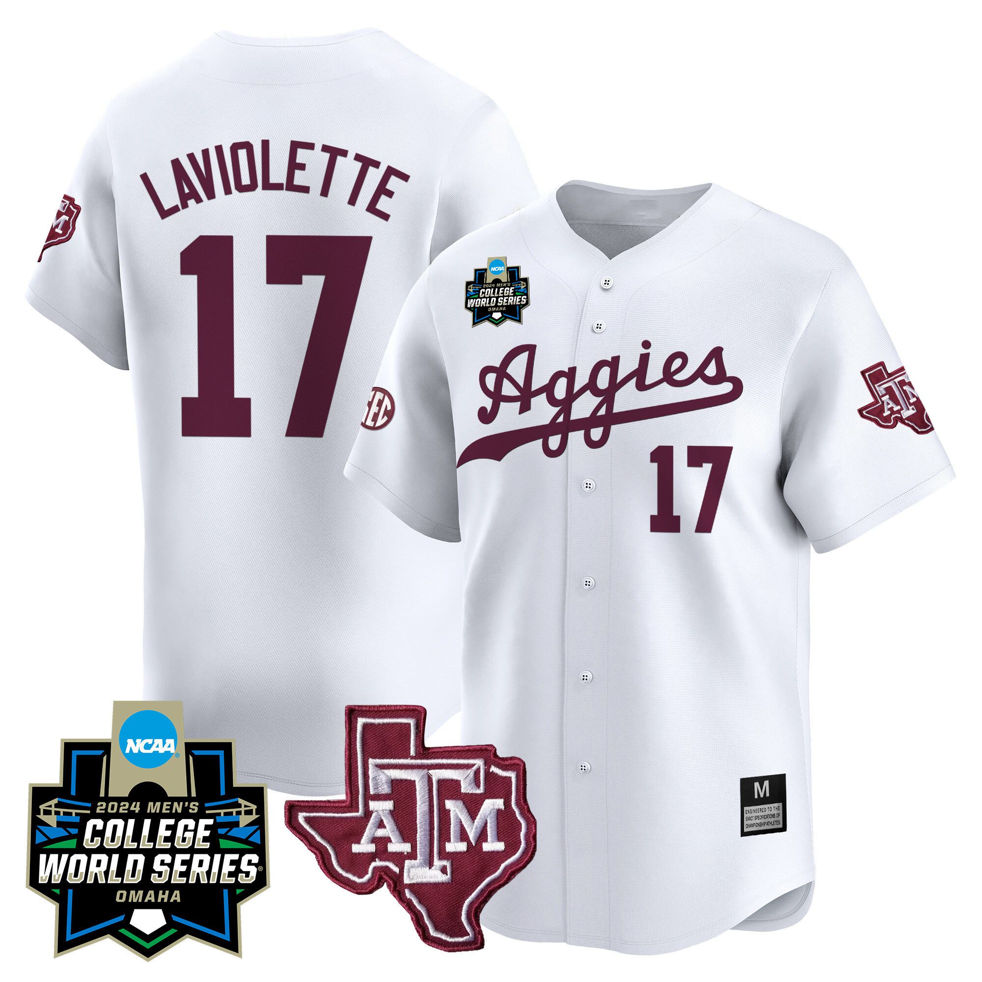 Men Texas A&M Aggies 17 Laviolette White 2024 College World Series Vapor Premier Limited NCAA Jersey